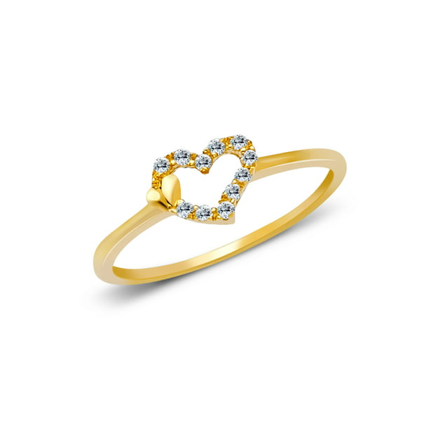 Jewel Tie Solid 14k Yellow Gold Cubic Zirconia CZ Ladies Fancy Fashion Heart Shape Ring 8 Size 